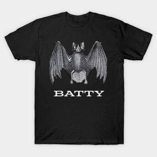 Batty Bat Halloween October Men Women Pun Humor Vintage T-Shirt